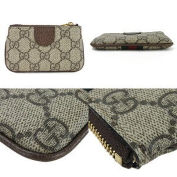 Gucci Coin Wallet case key GG Supreme Offdia Shelly Beige Brown Leather - Picture 4 of 8